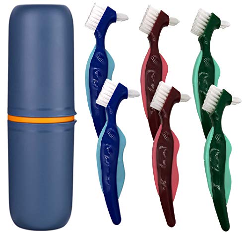 Ocircle Premium Hard Difra Brush de dentes com estojo de transporte premium, cerdas de várias camadas e escova de dupla face portátil para cuidados com a prótese