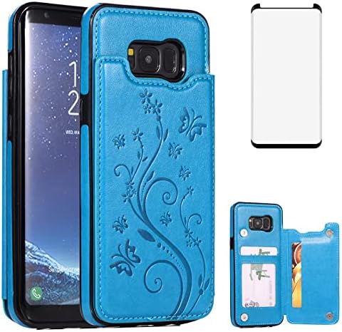Caixa de telefone para Samsung Galaxy S8 com tela de vidro de vidro temperado portador de protetor de carteira de carteira Tampa da carteira Flip Leather Slim Soft Cell Accessories