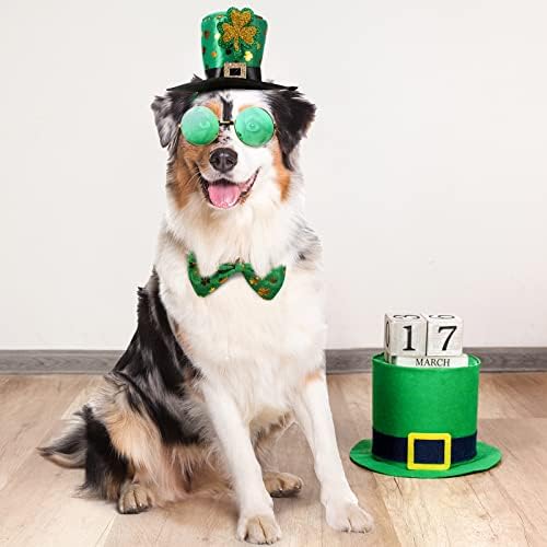 3 PCs St. Patrick's Day Dog Costume, St. Patty's Day Doggie Band para a cabeça verde Óculos de sol redondos de animais de estimação