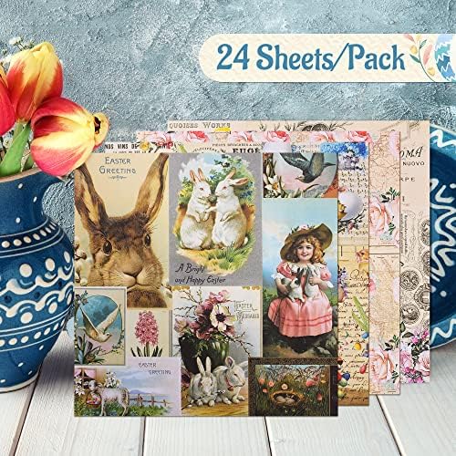 Vondyu Páscoa Scrapbooking Papel Bunny, cartolina 6 x 6 decoupages embalagem de presentes DIY, papel de artesanato decorativo incluem