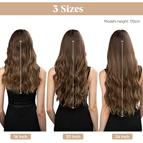 Guolarizi Brown Wire Extension Long Clip sintético em onda de cabelo encaracolada para mulheres unidades de cabelo de tamanho ajustável
