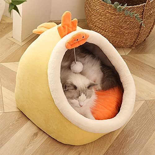Meyyy pequena cama de gato casa caverna-2 em 1 barra de gato dobrável para gato com fundo sem deslizamento quente e confortável e semi-encerrado cama de animais de estimação casa dormindo casa