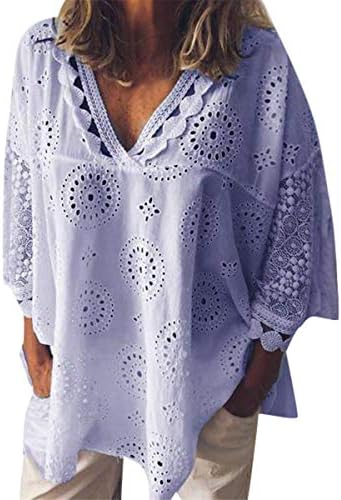 Andongnywell Feminino sexy 3/4 manga Smocked Waist Lace Crochet Blusa Chic Tops Camisa Hollow Out Shirt