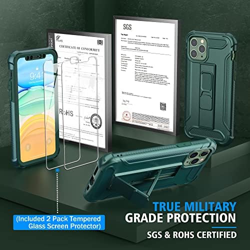 Oretech iPhone 11 Pro Case e [2 x Protetores de tela de vidro temperado] [Kickstand incorporado] Grade militar à prova