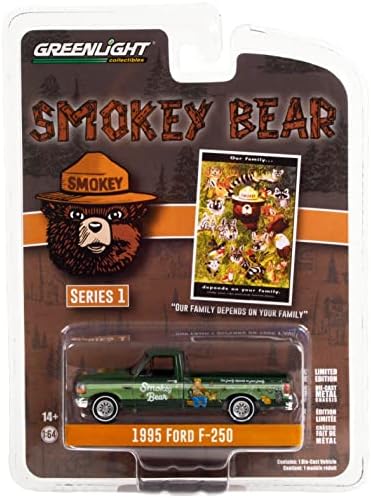 Caminhão de pickup de carros de brinquedo 1995 com listras verdes claras, nossa família depende da sua família Smokey Bear Series 1 1/64 Modelo Diecast Car