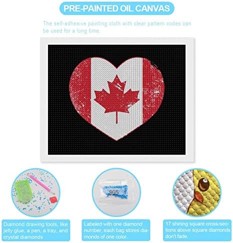 Kits de pintura de diamante de bandeira do coração do coração do Canadá 5D DIY DRILHA FILIZAÇÃO RETRAS DE RETRAS DE ARTES DE PAREDE DE PARELA PARA ADULTOS 16 X20