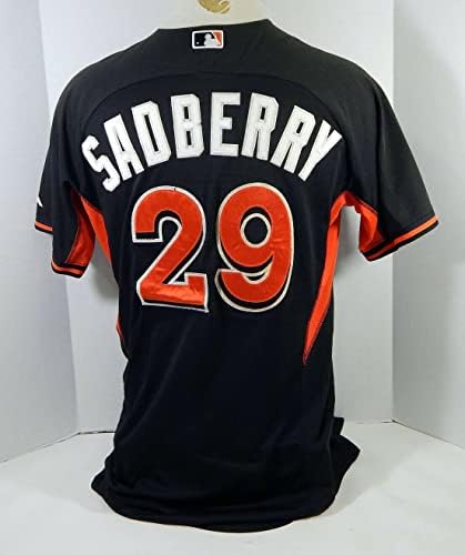 2014-16 Miami Marlins Chris Sadberry #29 Game usou Black Jersey EX ST BP 46 981 - Jogo usado MLB Jerseys