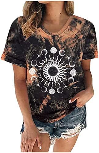 Tops gráficos do sol para meninas outono de verão de manga curta do pescoço presente fofo engraçado tingem tshirt top womens 3d