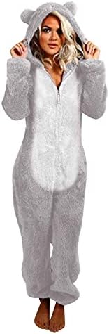 Pijama de manga longa com capuz para zíper de zíper, unissex adulto inverno quente sherpa macacão lã do macacão