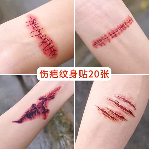 Adesivo de tatuagem de cicatrizes de Halloween com 20 adesivos de tatuagem de cicatrizes assustadores bonitos e inteligentes
