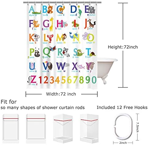 Cortina de chuveiro Rosielily ABC para banheiro, Kids Educational Learning Alfabet Ferramentas Conjunto de cortinas
