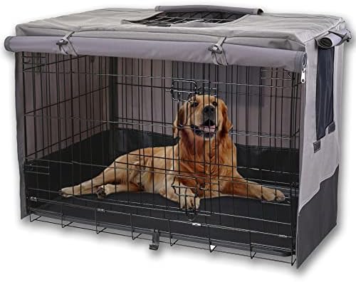 Rachmi Privacy Dog Crate Tampa de 42 polegadas, Durável 600D Tampa de canil de animais de estimação resistente à água de tela para uma caixa de arame universal com portas duplas,
