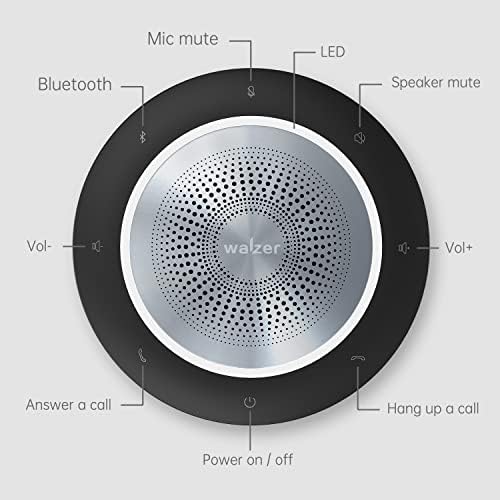 Microfone de conferência Bluetooth -Speakerphone com dongle sem fio, alto -falante USB portátil para reuniões, 6 microfones 360 ° Captação de voz aprimorada, redução de ruído para casa e escritório 10w Sound Walzer
