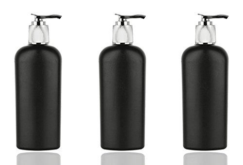 GRAND PARFUMS II Garrafas de loção fosca preta, 6 oz, plástico HDPE com bombas de loção de prata brilhantes com nervuras 180ml
