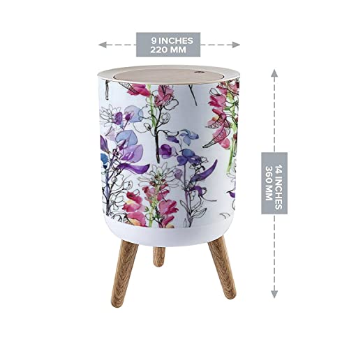 Aliwhdfiaw prensa tampa de lixo redondo lixo com pernas floral sem costura com flores desenho e pintura lixo de push top lata com