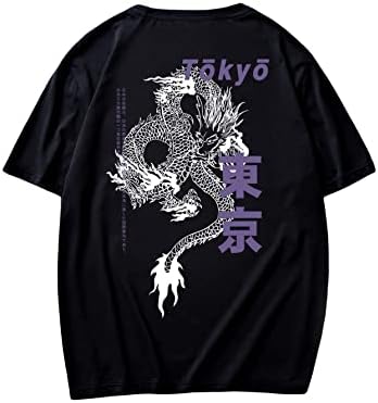 Gorglitter Men's Graphic Print Short Sleeve Tam camiseta dragão de verão Round Neck Casual Casual Top Top