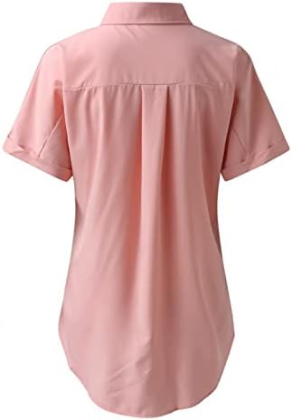 FUNEY WOMENS BOTTON Down Bouse camisetas de manga curta V Casual de colarinho solto com bolsos, camisetas de verão