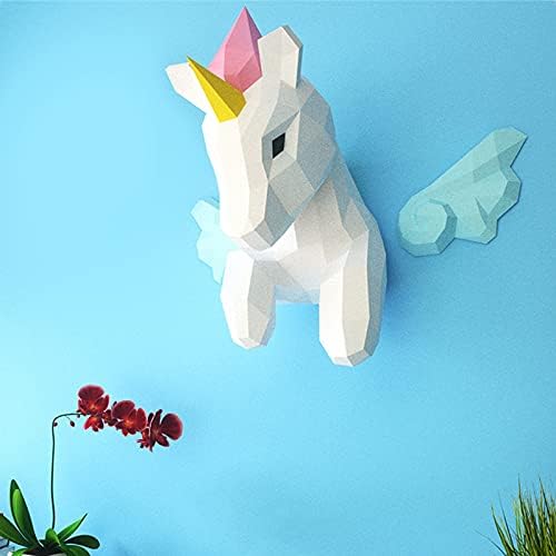 WLL-DP Creative Unicorn Look 3D Decoração de parede Modelo de papel Diy Escultura geométrica de origami Puzzle de papel artesanal de papel artesanal
