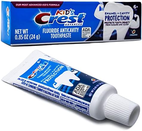 Crest Kids Advanced Crede de dente esmalte + Proteção da cavidade com fluoreto para anticavidade, tamanho de viagem 0,85 onças - pacote