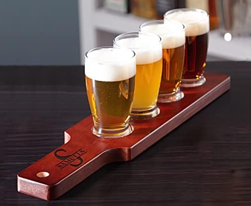 Paddle de amostra personalizada de cerveja artesanal com 4 copos Definir nome personalizado Monogram Beer Beer Greated Flight degusting