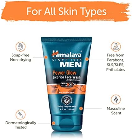 Lavagem de face de alcaçuz de alcaçuz de alcaçuz do Himalaya Men, limpador facial diário para pele brilhante de aparência saudável, não secando, para todos os tipos de pele, 100 ml
