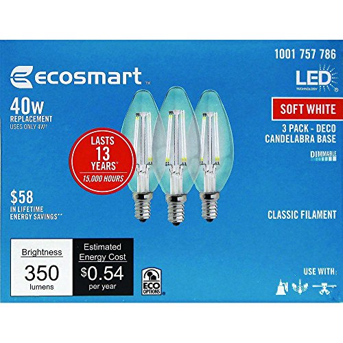 ECOSMART 40W Equivalente Soft B11 Filamento Dimmível Lâmpadas LED lâmpadas 3-PACK