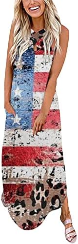 4 de julho vestido maxi para mulheres de verão casual bandeira americana boho vestido sem mangas cross halter pescoço tie-dye
