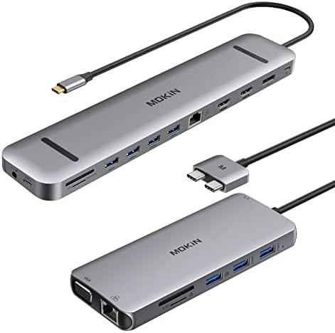 Estação de ancoragem USB C, 13 em 1 USB C Cubra Multiporta Adaptador Usb C DonGle com HDMI Dual HDMI+DP Exibição+Ethernet+4