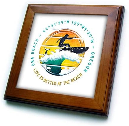 3drose American Beaches - Ona Beach, Lincoln County, Oregon Travel Gift - Ladrilhos emoldurados