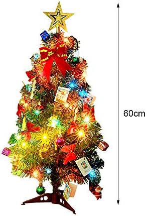Árvore de Mini Natal de ASDOMO de 24 polegadas com ornamentos, Decoração de árvore de férias artificial de mesa com luzes