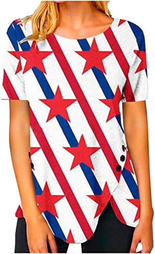 2023 Tops do Dia da Independência para Mulheres American Flag Graphic Tees Shirts Shamis