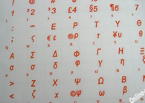 Transparente grego com adesivos de letras laranja para teclados para PC Desktop laptops