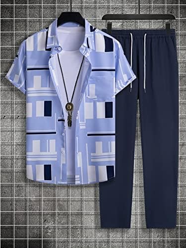 Roupas de duas peças do NIBHZ para homens camisa impressão geográfica e calça de cintura sem tee