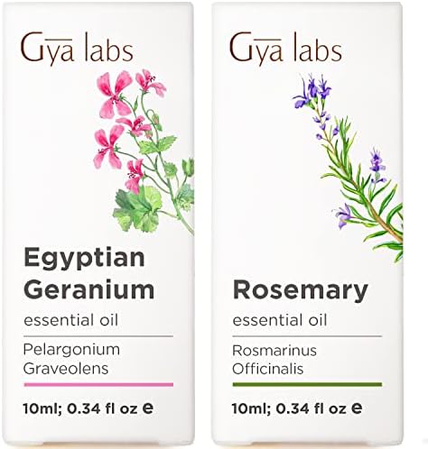 Óleo de gerânio para peles e óleo de alecrim para o conjunto de crescimento de cabelo - de óleos essenciais de grau terapêutico puro Conjunto - 2x10ml - Gya Labs
