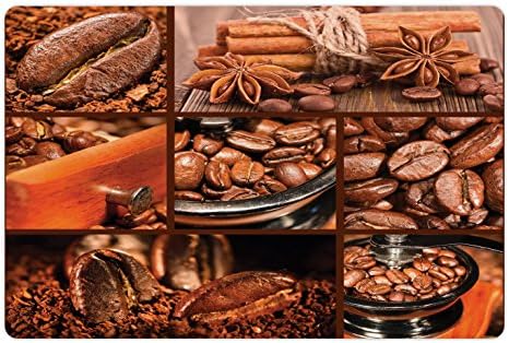 Tapete de estimação marrom lunarable para comida e água, grãos de café antigos cacau de chocolate e canela colagem de