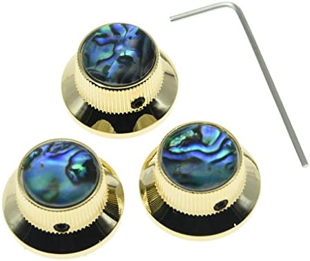 Conjunto Kaish de 3 parafusos de parafuso abalone top top guitar bass botões Strat metal botões para vasos de eixo de 6 mm