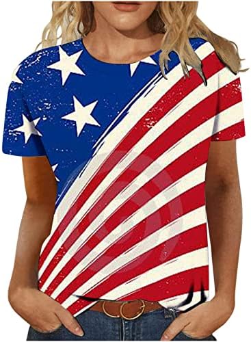 Camisas de bandeira americana para mulheres Manga curta 4 de julho Camisa de verão Summer redonda de camiseta redonda Tops de manga