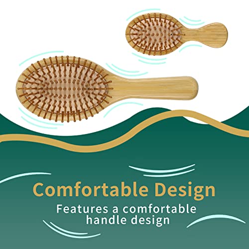 Brush de cabelo de 2pcs, escovas de cabelo de bambu natural com remo de cabelos de madeira e mini aranha de viagem Mini