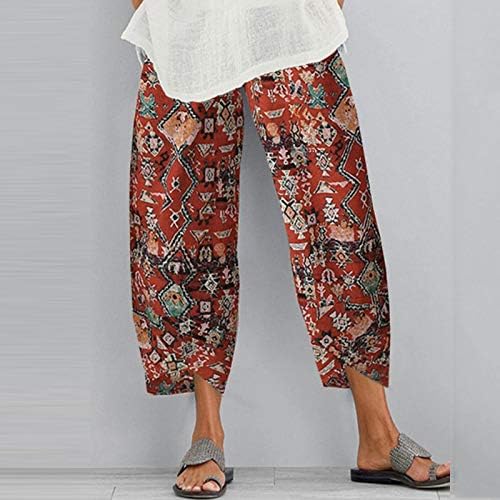 Calça de perna larga de honprad para mulheres plus size boho women women calça calça calças impressão na cintura elástica flores casual