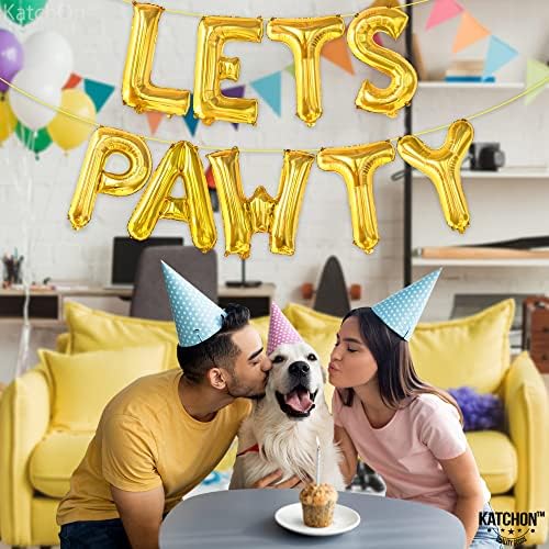 Katchon, Lets Pawty Dog Birthday Banner - 16 polegadas | Vamos PAWTY BANNER PARA PAW PAW PATROL Decorações de aniversário | Vamos decorações de aniversário de Pawty | O ouro deixa balões de pAwty para suprimentos para festas de aniversário de cães