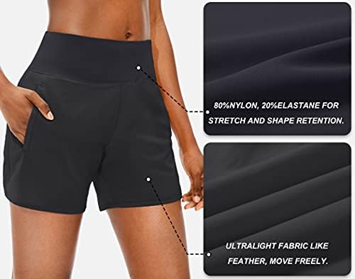 SOOTHFEEL MULHERM SHORTS RUNCIDO COM zip Pocket Rick Dry High Withletic Shorts Shorts para mulheres com revestimento - 5 polegadas