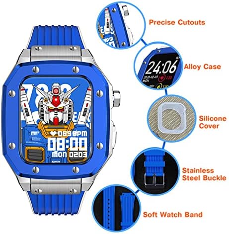Bholsa para Apple Watch Band Série 7 Caso de relógio de liga 44 mm 42mm 45mm Silicone Strap Metal Modification Modification Mod Kit