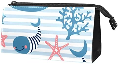 Bolsa de maquiagem à prova d'água, bolsa de maquiagem, organizador cosmético de viagem para mulheres e meninas, âncora de desenhos animados de peixes oceanos