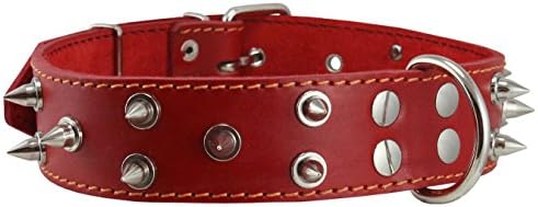 Real Leather Red Spiked Collar Spikes, 1,6 de largura. Caixa de 19 -23 , raças grandes Rottweiler, pit bull.