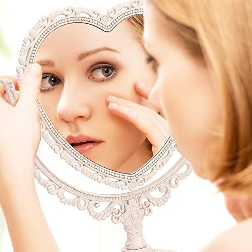espelho de banheiro minkissy espelho vintage em forma de coração, espelho de vaidade de mesa espelho 360 ° Rotação espelho de maquiagem espelho de mesa de cômoda dupla face com espelho de espelho de banheiro de suporte espelhado
