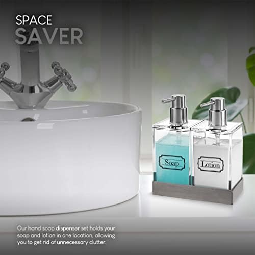 Inovações modernas acrílico Sabão líquido gêmeo e dispensador de loção Conjunto com caddy - dispensador de sabão duplo para cozinha - dispensador de sabão transparente para banheiro, shampoo, condicionador, lavagem do corpo