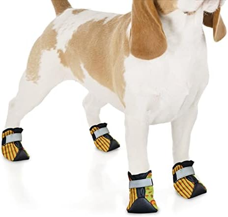 Botas de cachorro DDFS e protetores de pata para lamber ， cães botas de botas não escrevidas com tiras refletivas