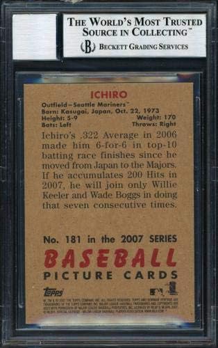Ichiro Suzuki autografou 2007 Bowman Heritage Card #181 Seattle Mariners Auto Grade 10 Beckett Bas #12491487 - Baseball recortou cartões autografados