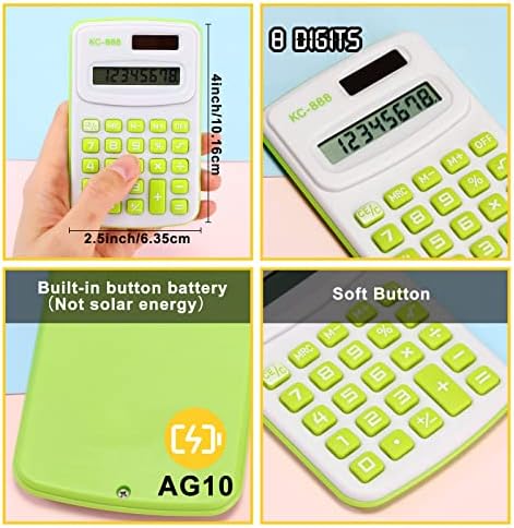 Calculadora de bolso de 48 peças calculadora de mão calculadora de função padrão calculadora de função de função com bateria de botão, exibição de 8 dígitos, calculadoras básicas de escritório para crianças professores de professores, 4 cores