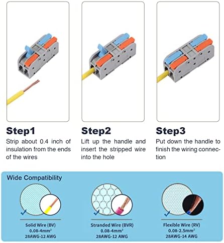 Conectores de arame de alavanca de 20pcs, protegendo as mãos 3 Condutores Automotive Electrical Connectores para AWG 24-12, conectores